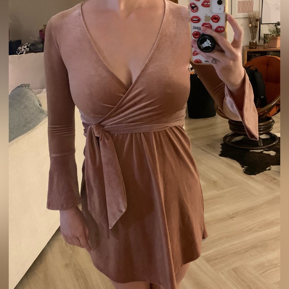 H&M Dusty Rose Pink Velvet Mini Dress
